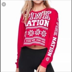 NWT VS PINK LONG SLEEVE CROPPED TEE